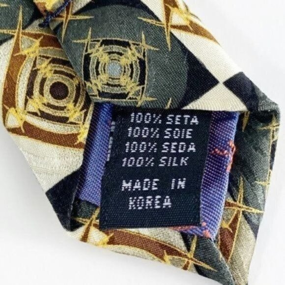 HANDMADE Geometric Silk Necktie - PEACOCK 100% Tie - Picture 5 of 8